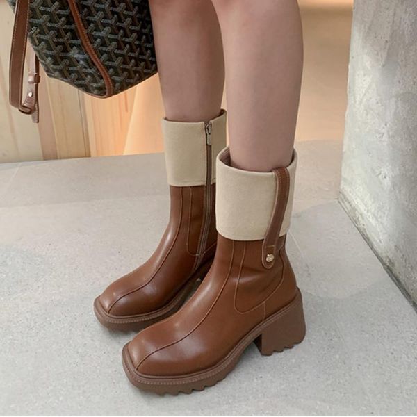boots ladies winter brand european and american square toe high heel flanged mid-tube, Black
boots ladies winter brand european and american square toe high heel flanged mid-tube, Black