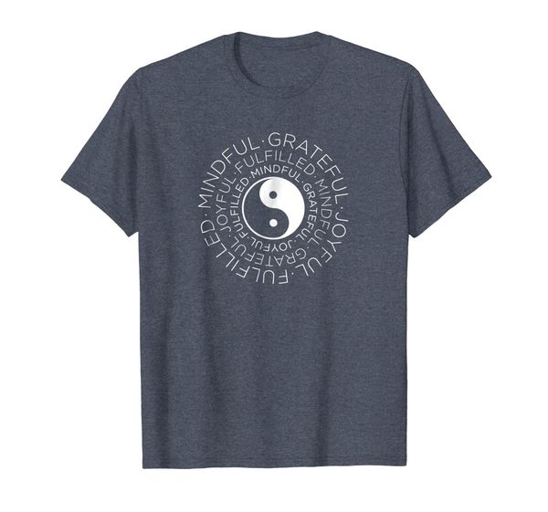 mindful grateful joyful fulfilled circular yin yang t-shirt, White;black 
mindful grateful joyful fulfilled circular yin yang t-shirt, White;black