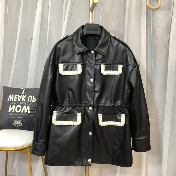 women's leather & faux spring 2021 designer sheepskin genuine jackets fashion women loose coat c364, Black
women's leather & faux spring 2021 designer sheepskin genuine jackets fashion women loose coat c364, Black