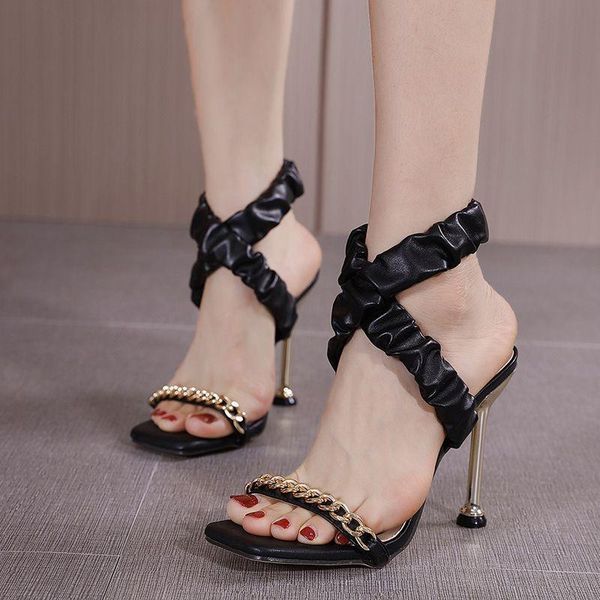 sandals 40-43 plus size pleated elastic band modern women metalic thin high heels shoes woman pumps metal chain sandalias 2021, Black
sandals 40-43 plus size pleated elastic band modern women metalic thin high heels shoes woman pumps metal chain sandalias 2021, Black