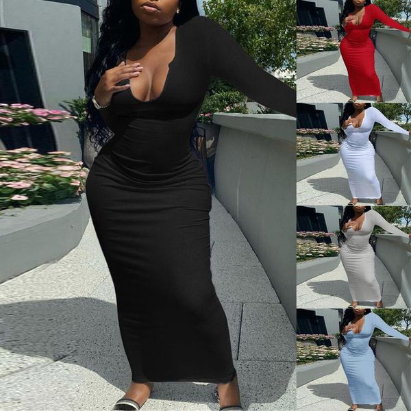 casual dresses 2021 solid low-cut long dress women sleeve bodycon evening party fashion autumn slim female vestidos, Black;gray
casual dresses 2021 solid low-cut long dress women sleeve bodycon evening party fashion autumn slim female vestidos, Black;gray