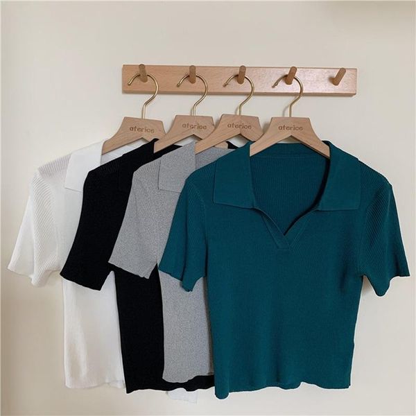 women's t-shirt summer turn-down collar knitted woment-shirts casual korean style fashion thin short sleeve t-shirts, White
women's t-shirt summer turn-down collar knitted woment-shirts casual korean style fashion thin short sleeve t-shirts, White