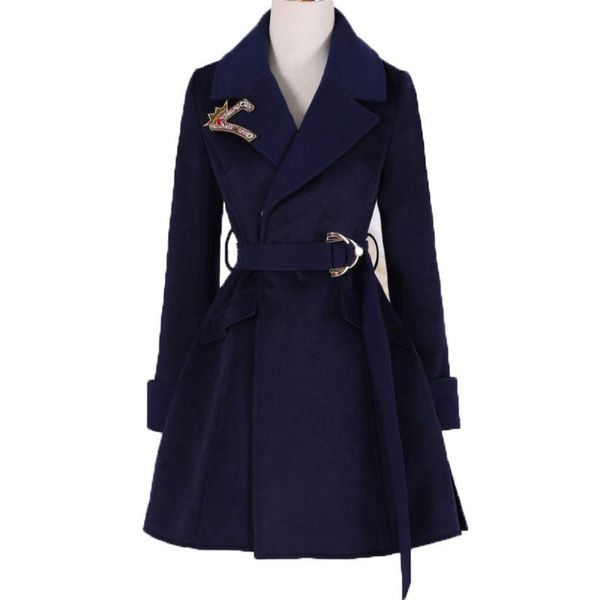 women's wool & blends women woolen coat winter 2021 dark blue embroidered long-sleeved female slim outerwear, Black
women's wool & blends women woolen coat winter 2021 dark blue embroidered long-sleeved female slim outerwear, Black