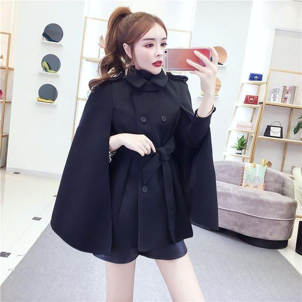 women's wool & blends goddess fan 2021 autumn winter korean fashion woolen coat mid-length all-match retro woolens cloak shawl jacket w, Black
women's wool & blends goddess fan 2021 autumn winter korean fashion woolen coat mid-length all-match retro woolens cloak shawl jacket w, Black