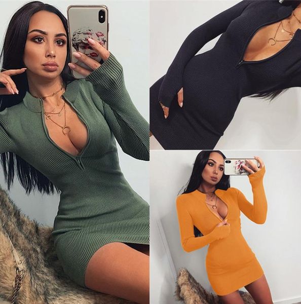 women winter fall bodycon ribbed dress new stand collar zipper deep v-neck solid stretch bodycon pencil party mini vestido, Black;gray
women winter fall bodycon ribbed dress new stand collar zipper deep v-neck solid stretch bodycon pencil party mini vestido, Black;gray
