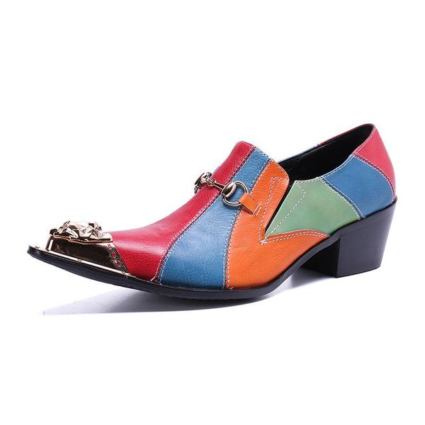 dress shoes fashion men's summer casual personality metal pointed classic retro leather color matching high-heeled youth men, Black
dress shoes fashion men's summer casual personality metal pointed classic retro leather color matching high-heeled youth men, Black