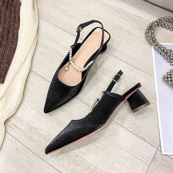 70% off factory online pearl one line belt baotou back empty sandals 2021 new pointed thick heel women's mori silk, Black
70% off factory online pearl one line belt baotou back empty sandals 2021 new pointed thick heel women's mori silk, Black