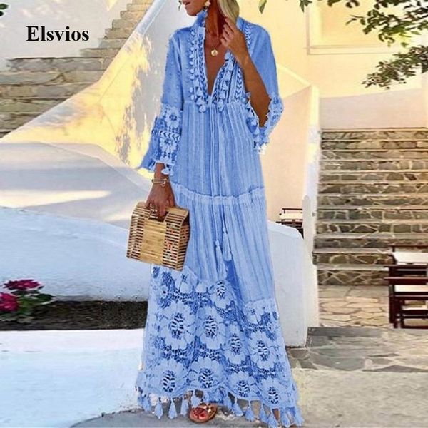 casual dresses deep v-neck women party vintage patchwork lace tassel long summer elegant 3/4 sleeve beach maxi dor3, Black;gray
casual dresses deep v-neck women party vintage patchwork lace tassel long summer elegant 3/4 sleeve beach maxi dor3, Black;gray