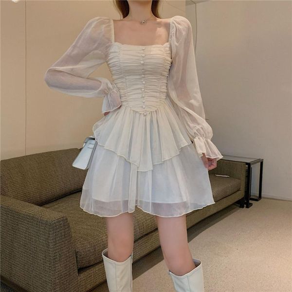 casual dresses white women square collar dress female mini ruffles retro holiday ruched vestidos, Black;gray
casual dresses white women square collar dress female mini ruffles retro holiday ruched vestidos, Black;gray