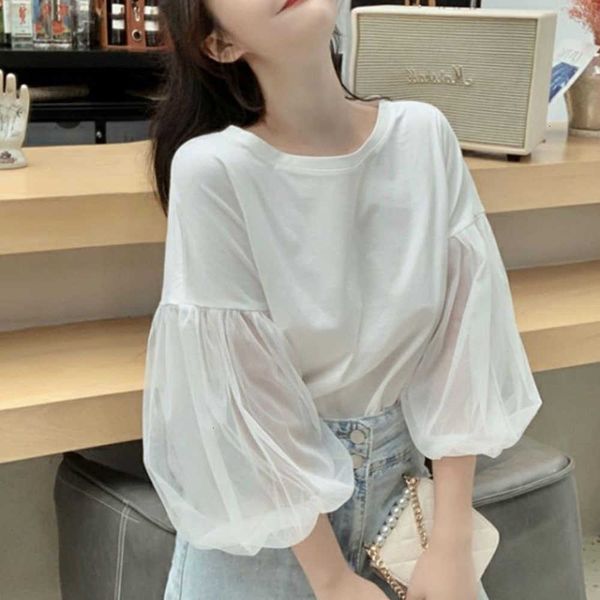 women's t-shirt japan style t-shirt spring summer korean fashion temperament casual simple cute net splicing round neck lantern sleeve, White
women's t-shirt japan style t-shirt spring summer korean fashion temperament casual simple cute net splicing round neck lantern sleeve, White