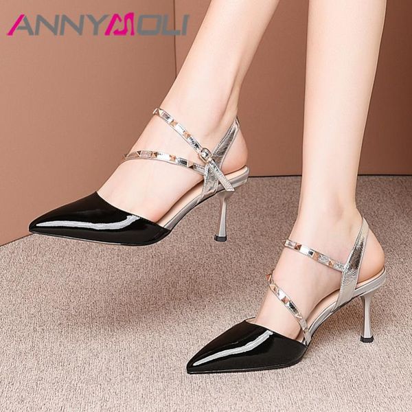 dress shoes annymoli high heels women pumps natural genuine leather rivets thin heel real buckle pointed toe ladies, Black
dress shoes annymoli high heels women pumps natural genuine leather rivets thin heel real buckle pointed toe ladies, Black