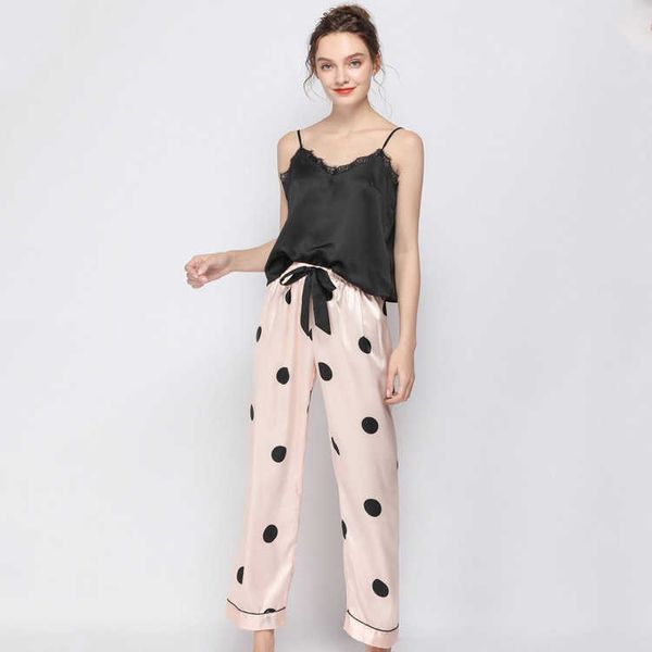 sleepwear 2021 women's summer deep v-ne wave point suspender pants comfortable home suit, Black;red
sleepwear 2021 women's summer deep v-ne wave point suspender pants comfortable home suit, Black;red