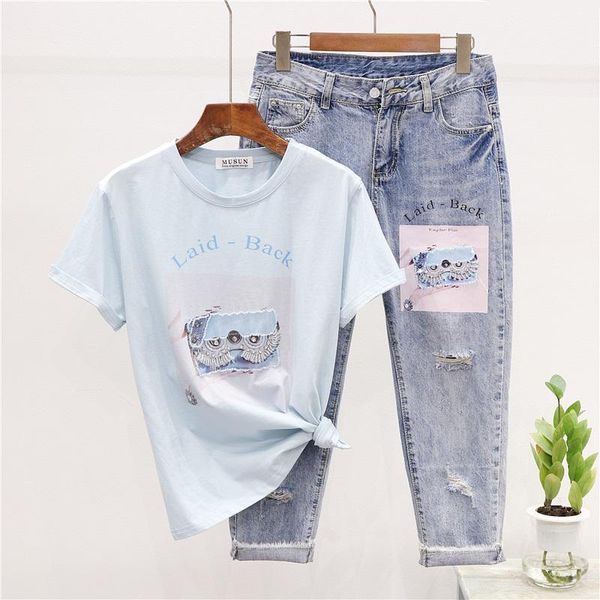 two piece dress fashion summer letter print t-shirt holes denim pants set women short sleeve cotton tee shirt jeans suit female korean outfi, White
two piece dress fashion summer letter print t-shirt holes denim pants set women short sleeve cotton tee shirt jeans suit female korean outfi, White