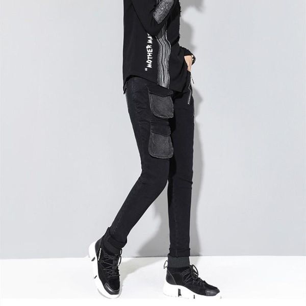 women's pants & capris slim fit solid black high waist casual harem denim women pockets zippers punck streetwear fashion, Black;white
women's pants & capris slim fit solid black high waist casual harem denim women pockets zippers punck streetwear fashion, Black;white