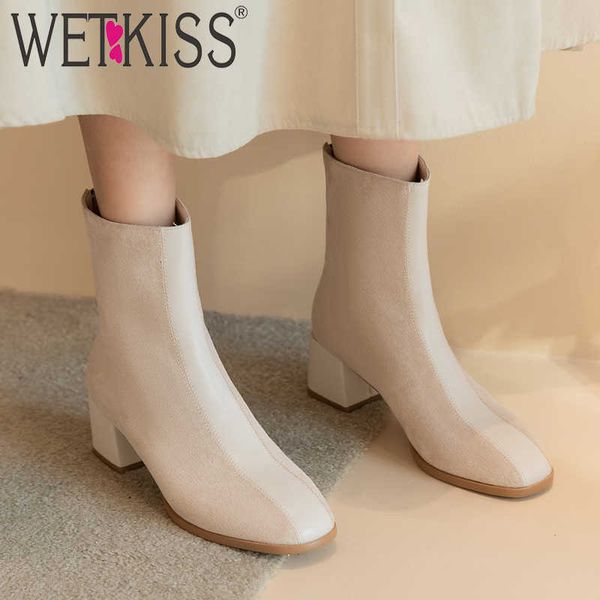 wetkiss stitching flock boots women high heels thick ankle booties female zip shoes ladies square toe shoes winter 210630, Black
wetkiss stitching flock boots women high heels thick ankle booties female zip shoes ladies square toe shoes winter 210630, Black