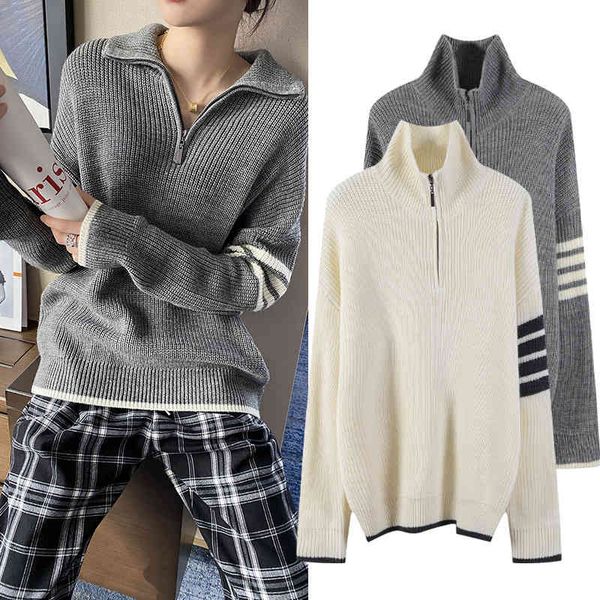 tb semi zipper high neck women's 2021 autumn winter new loose outer wear thickened pullover lazy style sweater, White;black
tb semi zipper high neck women's 2021 autumn winter new loose outer wear thickened pullover lazy style sweater, White;black