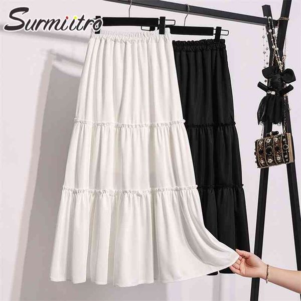 spring summer midi skirt women korean style white black laciness high waist sun school pleated female 210421
spring summer midi skirt women korean style white black laciness high waist sun school pleated female 210421