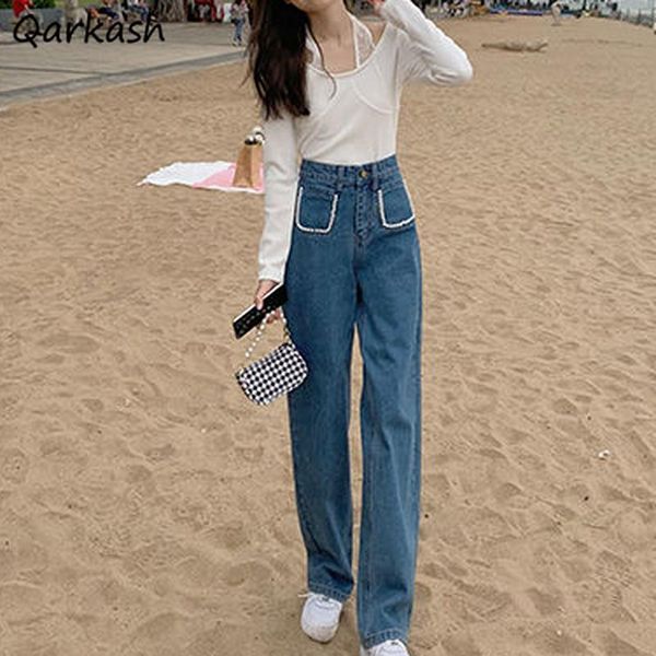 women's jeans women stylish high waist retro korean version chic straight student loose vintage embroidered flares sweet autumn denim, Blue
women's jeans women stylish high waist retro korean version chic straight student loose vintage embroidered flares sweet autumn denim, Blue