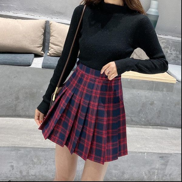 high waist plaid mini korean womens skirts style pleated students school unniforms dance short a line, Black
high waist plaid mini korean womens skirts style pleated students school unniforms dance short a line, Black