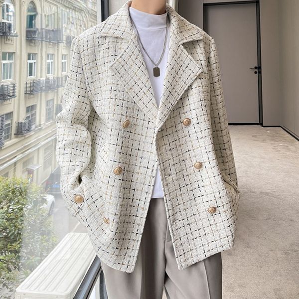 menswear korean fashion plaid woolen blazers men's new notched double breasted thick suit jacket tide autumn winter 2021, White;black
menswear korean fashion plaid woolen blazers men's new notched double breasted thick suit jacket tide autumn winter 2021, White;black