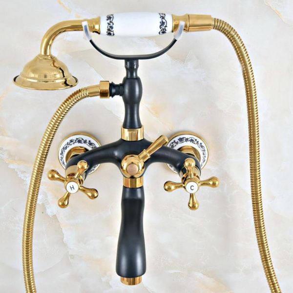 black gold color brass wall mount bathroom tub faucet dual cross handles telephone style hand shower clawfoot filler ana405 sets
black gold color brass wall mount bathroom tub faucet dual cross handles telephone style hand shower clawfoot filler ana405 sets