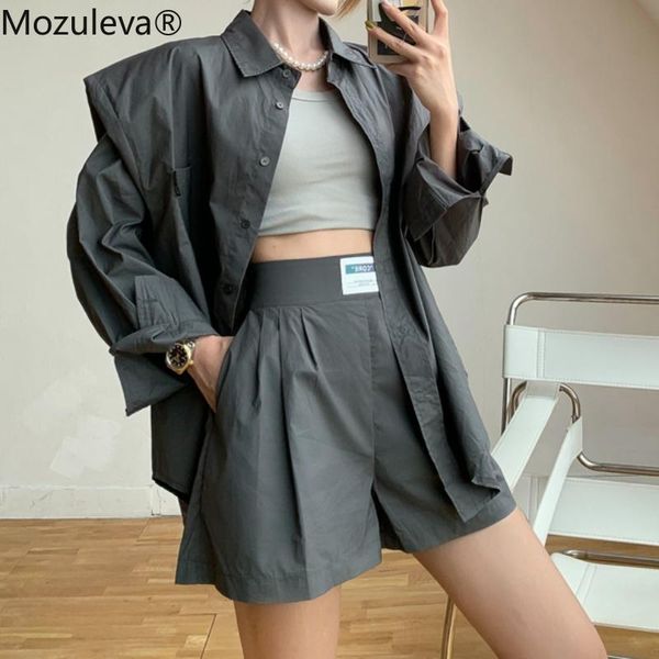 women's tracksuits mozuleva 2021 stylish women solid full sleeve loose shirts & elastic waist shorts summer female 2 pieces sets, Gray
women's tracksuits mozuleva 2021 stylish women solid full sleeve loose shirts & elastic waist shorts summer female 2 pieces sets, Gray