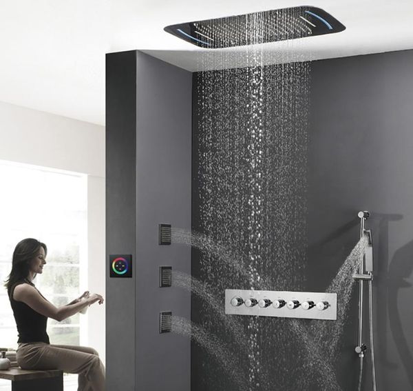 71x43cm led shower head ceiling embedded faucet set rainfall waterfall misty bathroom thermostatic rain mixer sets
71x43cm led shower head ceiling embedded faucet set rainfall waterfall misty bathroom thermostatic rain mixer sets