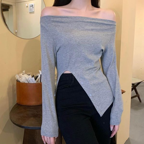 women's t-shirt korean style slash neck women autumn 2021 pullovers solid side split long sleeve slim casual female clothing spring, White
women's t-shirt korean style slash neck women autumn 2021 pullovers solid side split long sleeve slim casual female clothing spring, White