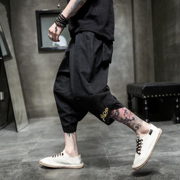men's pants summer harem men calf-length wide leg trousers streetwear casual sweatpants vintage cotton chinese style, Black
men's pants summer harem men calf-length wide leg trousers streetwear casual sweatpants vintage cotton chinese style, Black