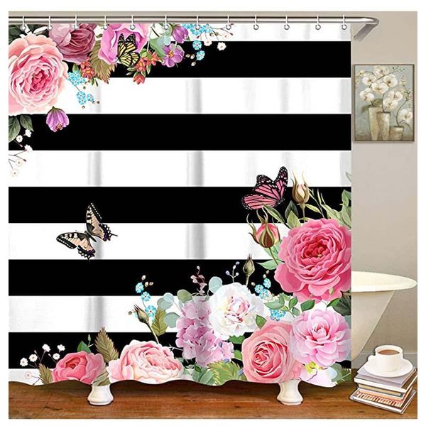 shower curtains pink floral curtain rose flower fabric bathroom sets with hooks black and white stripes pattern
shower curtains pink floral curtain rose flower fabric bathroom sets with hooks black and white stripes pattern