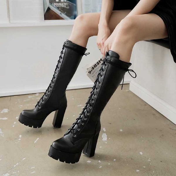 boots platform spring autumn lacing knee high women fashion white square heel woman shoes winter pu large size 34-43, Black
boots platform spring autumn lacing knee high women fashion white square heel woman shoes winter pu large size 34-43, Black