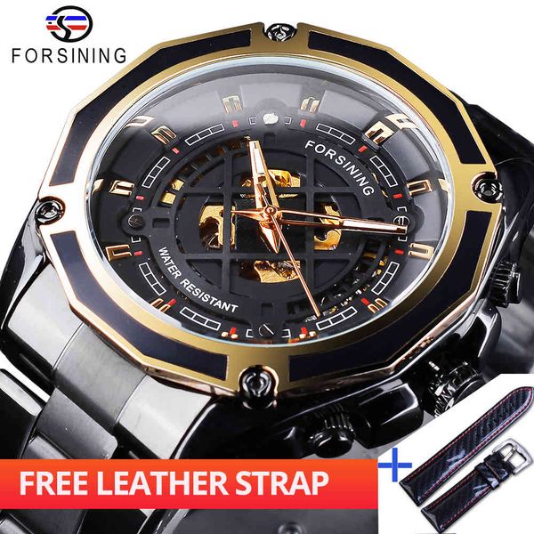 refining watches + band set combination transparent light-turning hand black steel mens automatic skeleton montre homme, Slivery;brown
refining watches + band set combination transparent light-turning hand black steel mens automatic skeleton montre homme, Slivery;brown