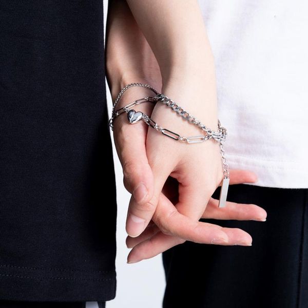 link, chain metal fashion heartbeat titanium steel lovers double bracelet boys splicing magnet love phase girls jewelry, Black
link, chain metal fashion heartbeat titanium steel lovers double bracelet boys splicing magnet love phase girls jewelry, Black