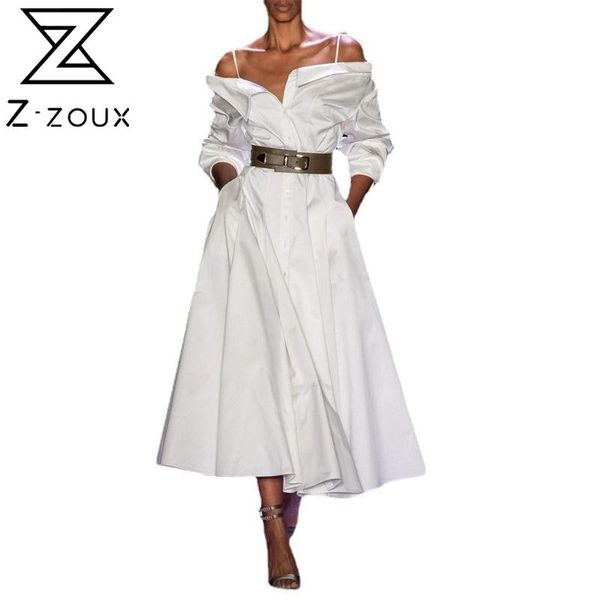 women dress temperament white maxi es long sleeve off shoulder single breasted plus size summer es 210524, Black;gray
women dress temperament white maxi es long sleeve off shoulder single breasted plus size summer es 210524, Black;gray