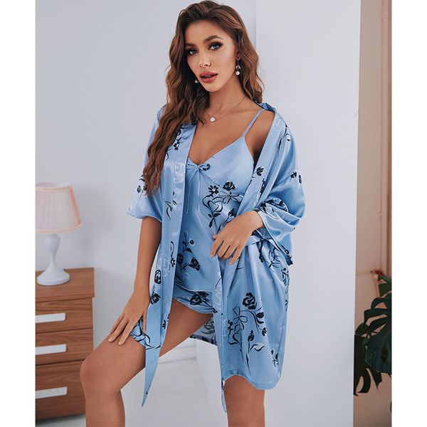 yaoting's new silk ice silk women's summer suspender shorts set, home clothes, flower robe three piece set 2393, Black;red
yaoting's new silk ice silk women's summer suspender shorts set, home clothes, flower robe three piece set 2393, Black;red