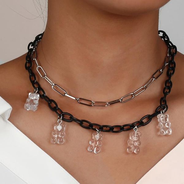 chokers creative transparent resin cute anime bear charms pendant necklaces for women lovely double layer animal choker fashion jewelry, Golden;silver
chokers creative transparent resin cute anime bear charms pendant necklaces for women lovely double layer animal choker fashion jewelry, Golden;silver