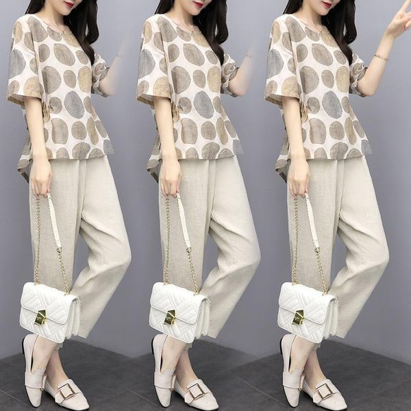 women's tracksuits cotton and linen women casual set 2021summer short sleeve print dot t shirt pants ladies fashion basic 2 piece plus, Gray
women's tracksuits cotton and linen women casual set 2021summer short sleeve print dot t shirt pants ladies fashion basic 2 piece plus, Gray