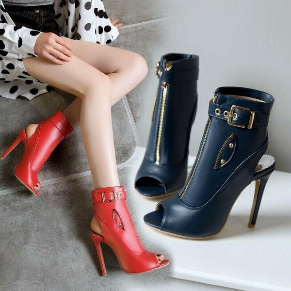 ladies buckle strap zipper high heel open toe sandals 44-50 red wedding bridal, Black
ladies buckle strap zipper high heel open toe sandals 44-50 red wedding bridal, Black