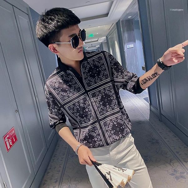 men's casual shirts 2021 summer fashion loose printed five-point sleeve shirt thin camisas para hombre clothing1, White;black
men's casual shirts 2021 summer fashion loose printed five-point sleeve shirt thin camisas para hombre clothing1, White;black