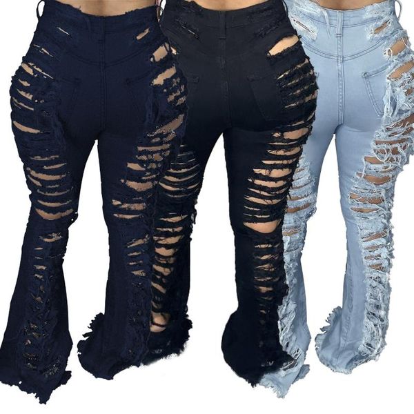 test holes women jeans hollow out ripped tassels high waist bell bottom full length fashion flare pants women's, Blue
test holes women jeans hollow out ripped tassels high waist bell bottom full length fashion flare pants women's, Blue