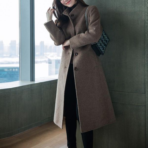 women's wool & blends women 2021 autumn winter solid color cashmere coat female long warm overcoats ladies stand collar slim woolen jac, Black
women's wool & blends women 2021 autumn winter solid color cashmere coat female long warm overcoats ladies stand collar slim woolen jac, Black