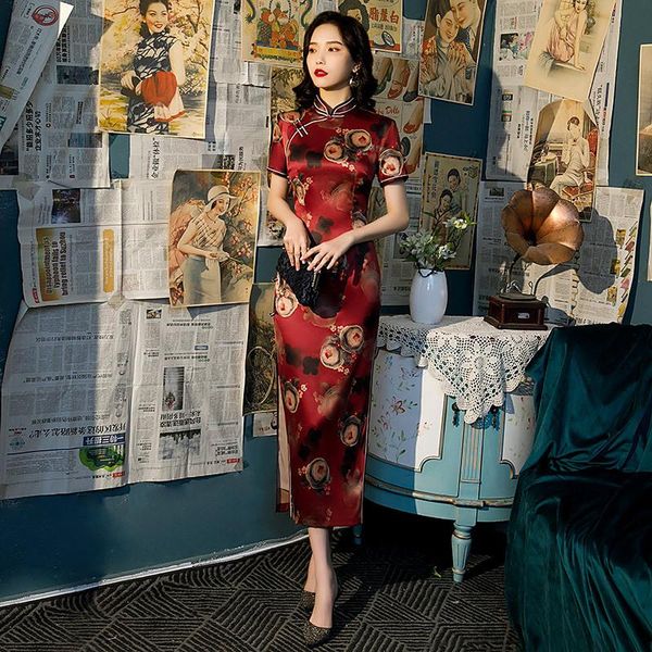 chinese flower painted satin cheongsam traditional ladies' qipao silm short sleeve novelty long dress ethnic clothing, Red
chinese flower painted satin cheongsam traditional ladies' qipao silm short sleeve novelty long dress ethnic clothing, Red