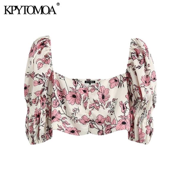 women fashion floral print cropped blouses vintage puff sleeve back stretch female shirts blusas chic 210420, White
women fashion floral print cropped blouses vintage puff sleeve back stretch female shirts blusas chic 210420, White