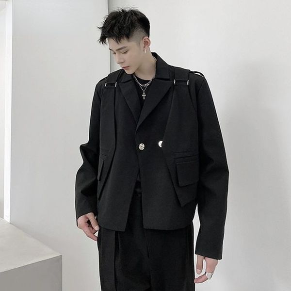 Menswear Fashion Patch Design Black Blazers Fake Two Piece Men's New Notched Double Breasted Suit Jacket Male Autumn, White;black
Menswear Fashion Patch Design Black Blazers Fake Two Piece Men's New Notched Double Breasted Suit Jacket Male Autumn, White;black