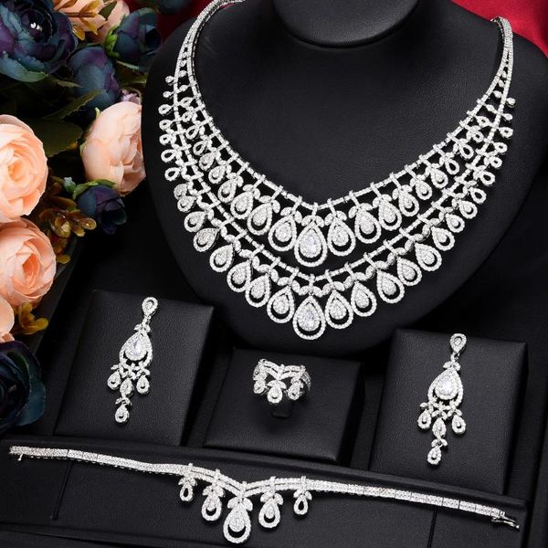 earrings & necklace double layers 4pcs luxury jewelry set for women wedding party cubic zircon crystal dubai bridal, Silver
earrings & necklace double layers 4pcs luxury jewelry set for women wedding party cubic zircon crystal dubai bridal, Silver