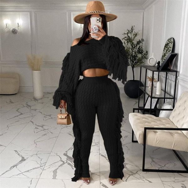 women's two piece pants autumn winter clothes for women caual tassel solid sweater knitted rib crop + slim set tracksuit jogging, White
women's two piece pants autumn winter clothes for women caual tassel solid sweater knitted rib crop + slim set tracksuit jogging, White