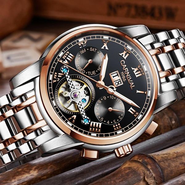 wristwatches carnival men's self-wind tourbillon mechanical watches luminous waterproof automatic skeleton watch men relogio masculino, Slivery;brown
wristwatches carnival men's self-wind tourbillon mechanical watches luminous waterproof automatic skeleton watch men relogio masculino, Slivery;brown