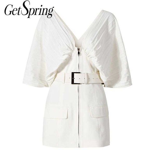 getspring women dress v neck batwing sleeve ladies es pleated zipper belt white es high waist slim mini summer 210601, Black;gray
getspring women dress v neck batwing sleeve ladies es pleated zipper belt white es high waist slim mini summer 210601, Black;gray