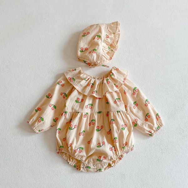 spring autumn baby girl bodysuits cotton cherry print princess clothes ruffle jumpsuit with hat outfits rompers, Blue
spring autumn baby girl bodysuits cotton cherry print princess clothes ruffle jumpsuit with hat outfits rompers, Blue