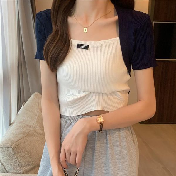 women's t-shirt pullover short sleeve knitted fake two piece women design tshirts crop 2021 summer square collar t shirt korea style, White
women's t-shirt pullover short sleeve knitted fake two piece women design tshirts crop 2021 summer square collar t shirt korea style, White